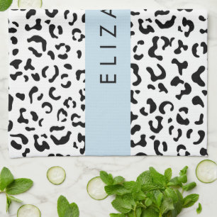 Leopard Print, Spots, Black And White, Your Name Kitchen Towel
