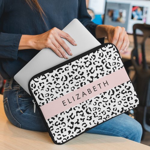 Leopard Print Spots Black And White Your Name Laptop Sleeve