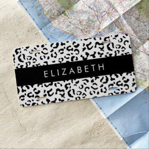 Leopard Print, Spots, Black And White, Your Name License Plate