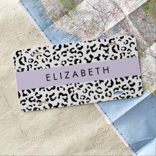 Leopard Print, Spots, Black And White, Your Name License Plate