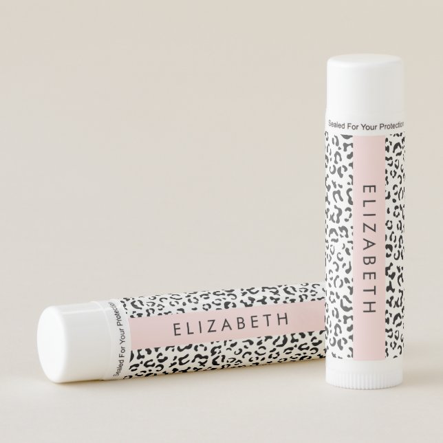 Leopard Print, Spots, Black And White, Your Name Lip Balm (Front)