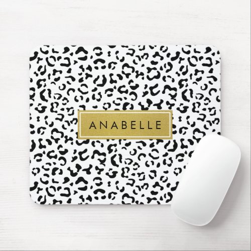 Leopard Print Spots Black And White Your Name Mouse Pad