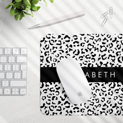 Leopard Print Spots Black And White Your Name Mouse Pad