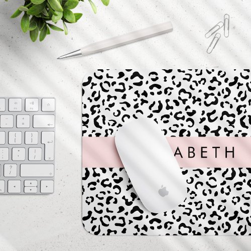 Leopard Print Spots Black And White Your Name Mouse Pad