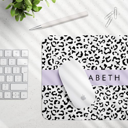 Leopard Print Spots Black And White Your Name Mouse Pad