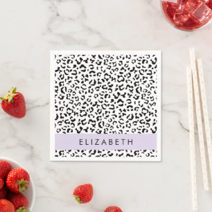 Leopard Print, Spots, Black And White, Your Name Napkins
