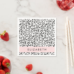 Leopard Print, Spots, Black And White, Your Name Napkins