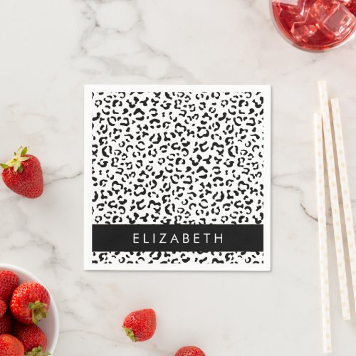 Leopard Print Spots Black And White Your Name Napkins