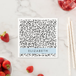 Leopard Print, Spots, Black And White, Your Name Napkins