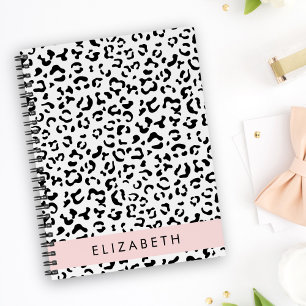 Leopard Print, Spots, Black And White, Your Name Notebook