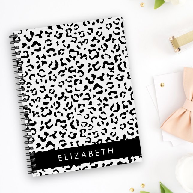 Leopard Print, Spots, Black And White, Your Name Notebook (Creator Uploaded)