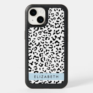 Leopard Print, Spots, Black And White, Your Name OtterBox iPhone 14 Case