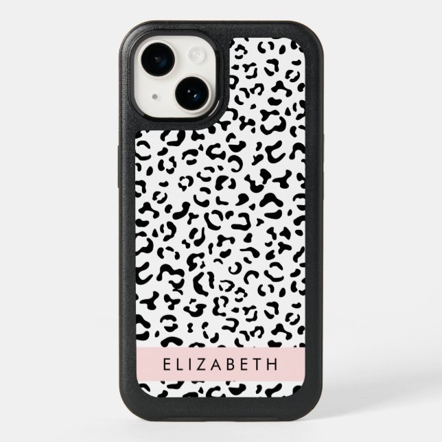 Leopard Print, Spots, Black And White, Your Name Otterbox iPhone Case (Back)