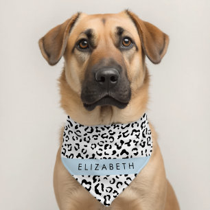 Leopard Print, Spots, Black And White, Your Name Pet Bandana Collar