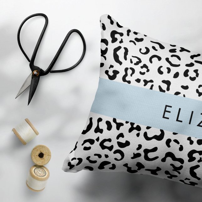 Leopard Print, Spots, Black And White, Your Name Pet Bed (Creator Uploaded)