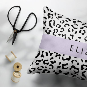 Leopard Print, Spots, Black And White, Your Name Pillow Case