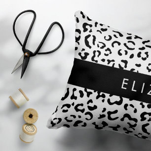 Leopard Print, Spots, Black And White, Your Name Pillow Case