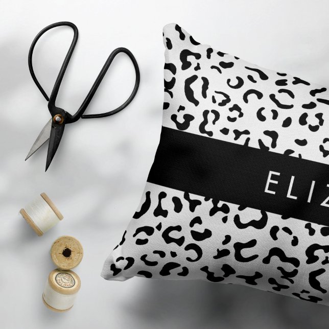Leopard Print, Spots, Black And White, Your Name Pillow Case (Creator Uploaded)