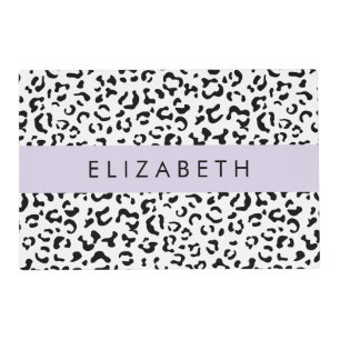 Leopard Print, Spots, Black And White, Your Name Placemat