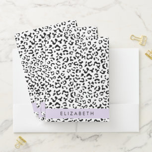 Leopard Print, Spots, Black And White, Your Name Pocket Folder