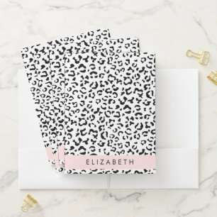 Leopard Print, Spots, Black And White, Your Name Pocket Folder