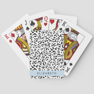 Leopard Print, Spots, Black And White, Your Name Poker Cards