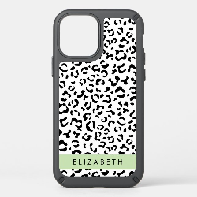 Leopard Print, Spots, Black And White, Your Name Speck iPhone 12 Case (Front)