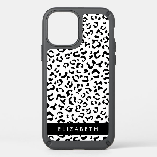 Leopard Print, Spots, Black And White, Your Name Speck iPhone 12 Case (Front)