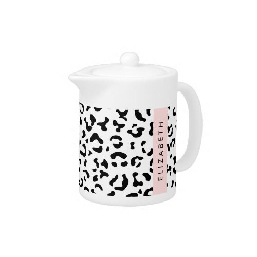 Leopard Print Spots Black And White Your Name Teapot