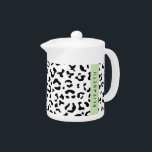 Leopard Print, Spots, Black And White, Your Name Teapot<br><div class="desc">Elegant,  stylish and sophisticated leopard pattern in black and white color. Modern and trendy gift,  perfect for the animal print lover in your life. Personalize by adding your name,  nickname,  monogram or initials.</div>