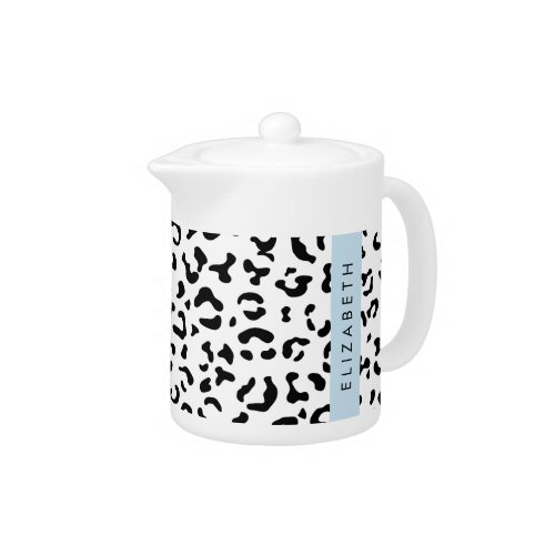 Leopard Print Spots Black And White Your Name Teapot