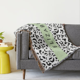 Leopard Print, Spots, Black And White, Your Name Throw Blanket