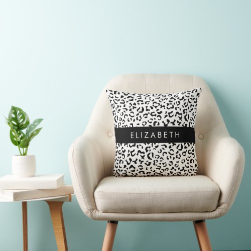 Leopard Print Spots Black And White Your Name Throw Pillow