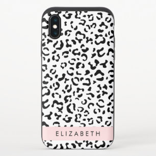 Leopard Print, Spots, Black And White, Your Name iPhone X Slider Case