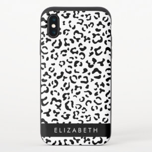 Leopard Print, Spots, Black And White, Your Name iPhone X Slider Case