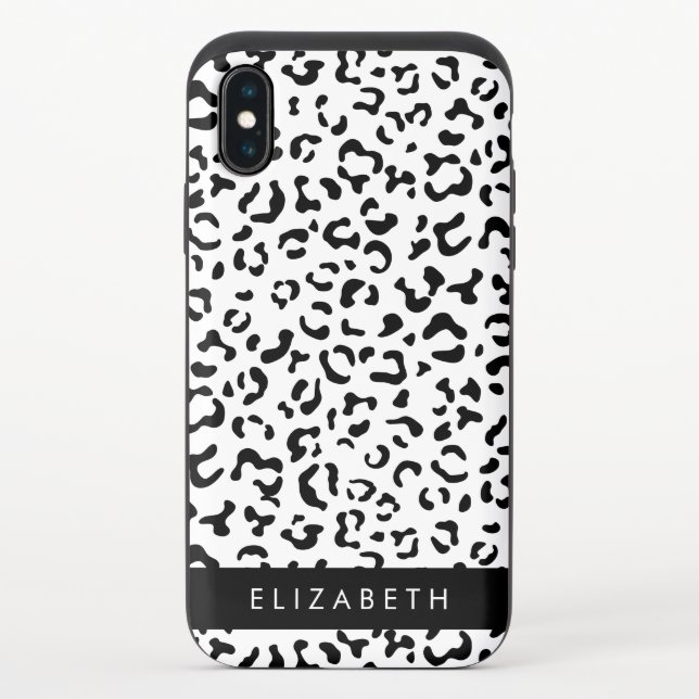 Leopard Print, Spots, Black And White, Your Name Uncommon iPhone Case (Back)