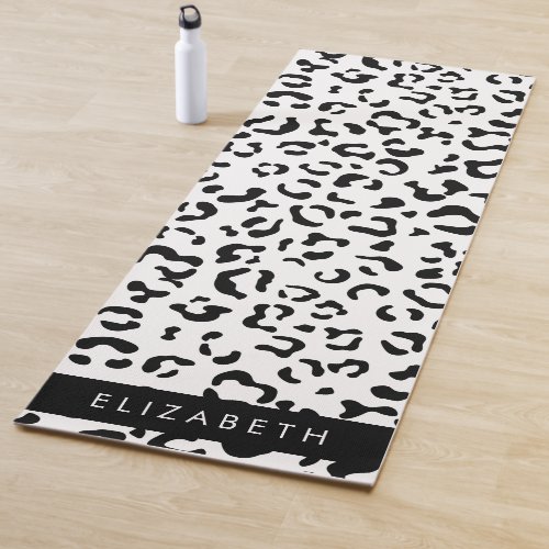 Leopard Print Spots Black And White Your Name Yoga Mat
