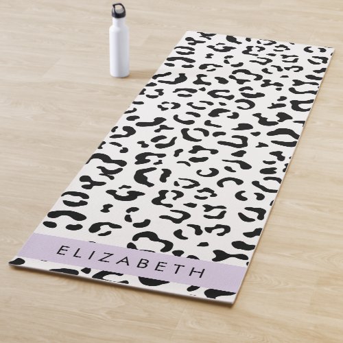 Leopard Print Spots Black And White Your Name Yoga Mat