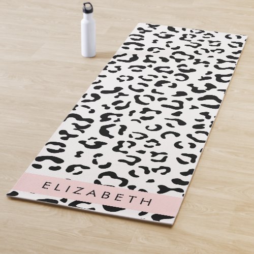 Leopard Print Spots Black And White Your Name Yoga Mat