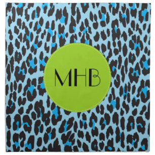 Leopard Print, Spots, Blue Leopard, Monogram Cloth Napkin