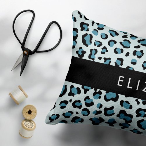 Leopard Print Spots Blue Leopard Your Name Accent Pillow