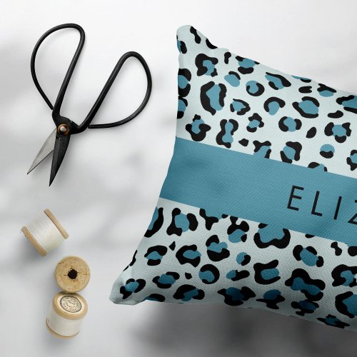 Leopard Print Spots Blue Leopard Your Name Accent Pillow