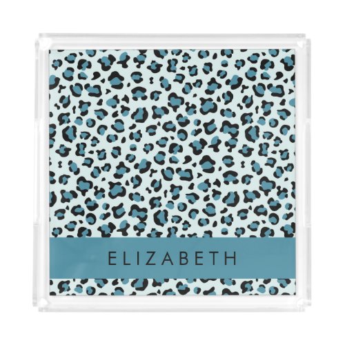 Leopard Print Spots Blue Leopard Your Name Acrylic Tray