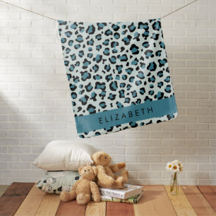Leopard Print, Spots, Blue Leopard, Your Name Baby Blanket