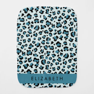 Leopard Print, Spots, Blue Leopard, Your Name Baby Burp Cloth