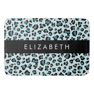 Leopard Print, Spots, Blue Leopard, Your Name Bath Mat