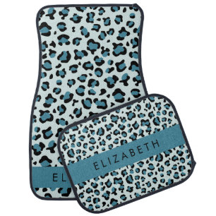 Leopard Print, Spots, Blue Leopard, Your Name Car Floor Mat