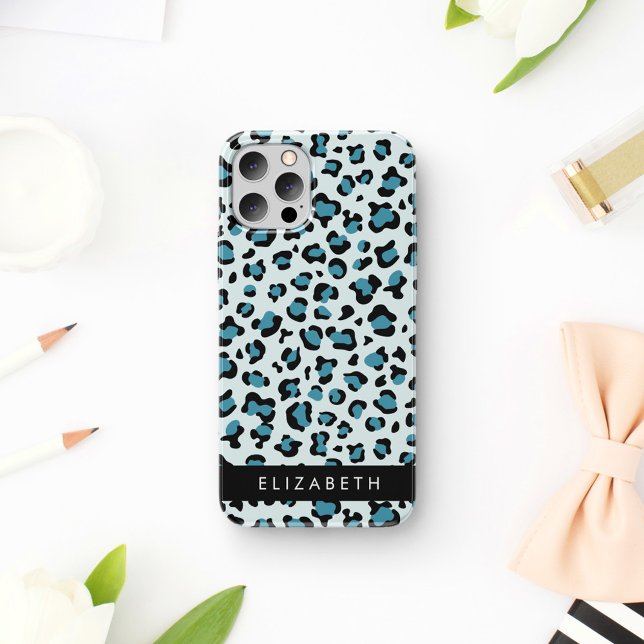 Leopard Print, Spots, Blue Leopard, Your Name Case-Mate iPhone Case (Creator Uploaded)
