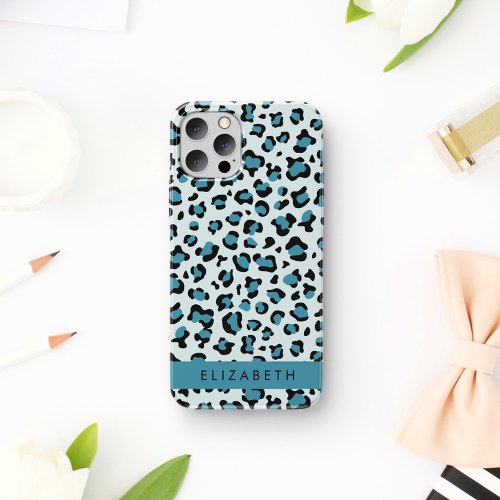 Leopard Print Spots Blue Leopard Your Name iPhone 12 Pro Case