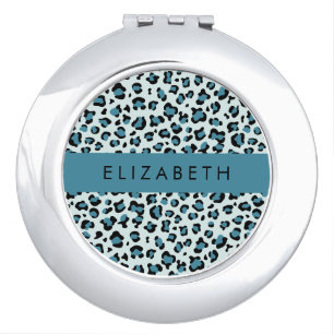 Leopard Print, Spots, Blue Leopard, Your Name Compact Mirror
